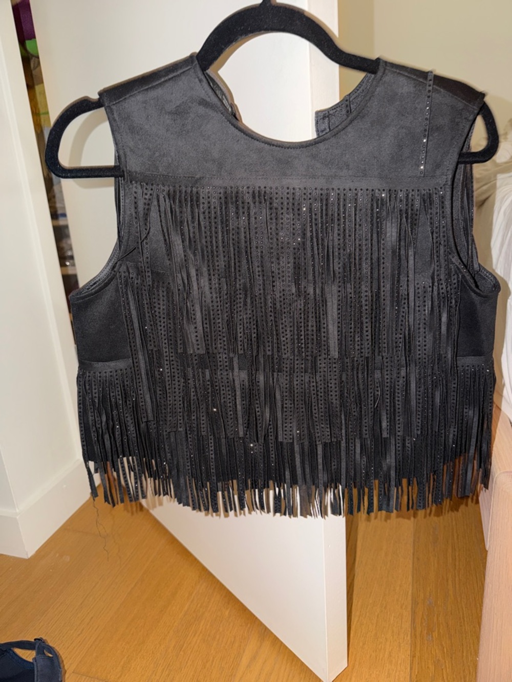 Zara Black Fringe Suede Top (medium)